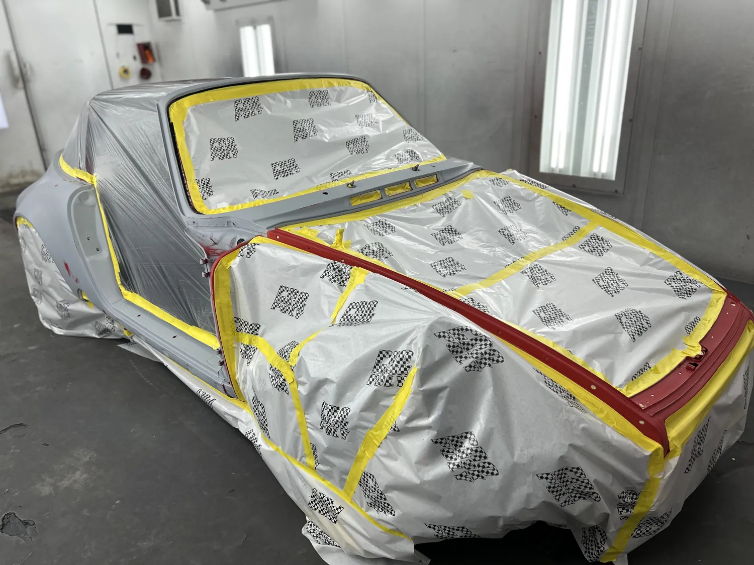 Classic Porsche 911 prepped in the booth.